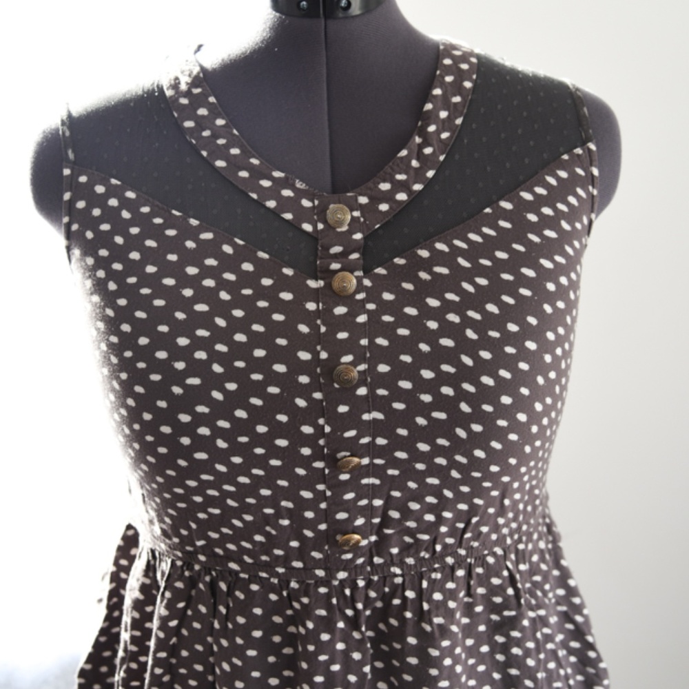 Gray and White Polka Dot Sundress with Pockets